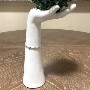 🆑925 Sterling Silver Alternating Puffy Flowers 7.25" Bracelet Clear Round CZs